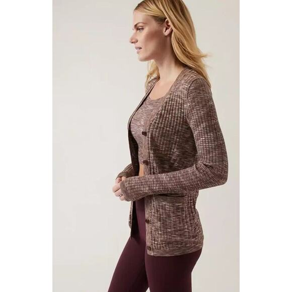 NWT ATHLETA Revolve Seamless Cardigan Heather Ribbed Knit Women's‎ XXS MSRP $134 - Picture 2 of 3